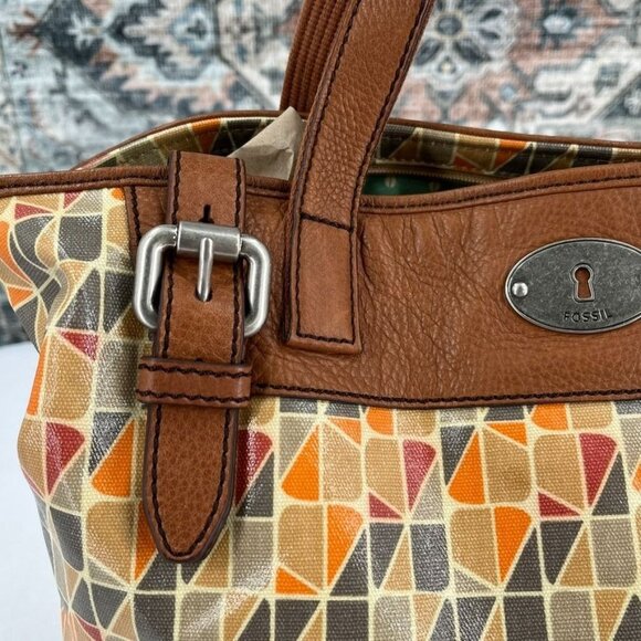 Fossil Key-Per Coated Floral Shoulder Bag Large Leather Trim Color Block - Picture 4 of 16